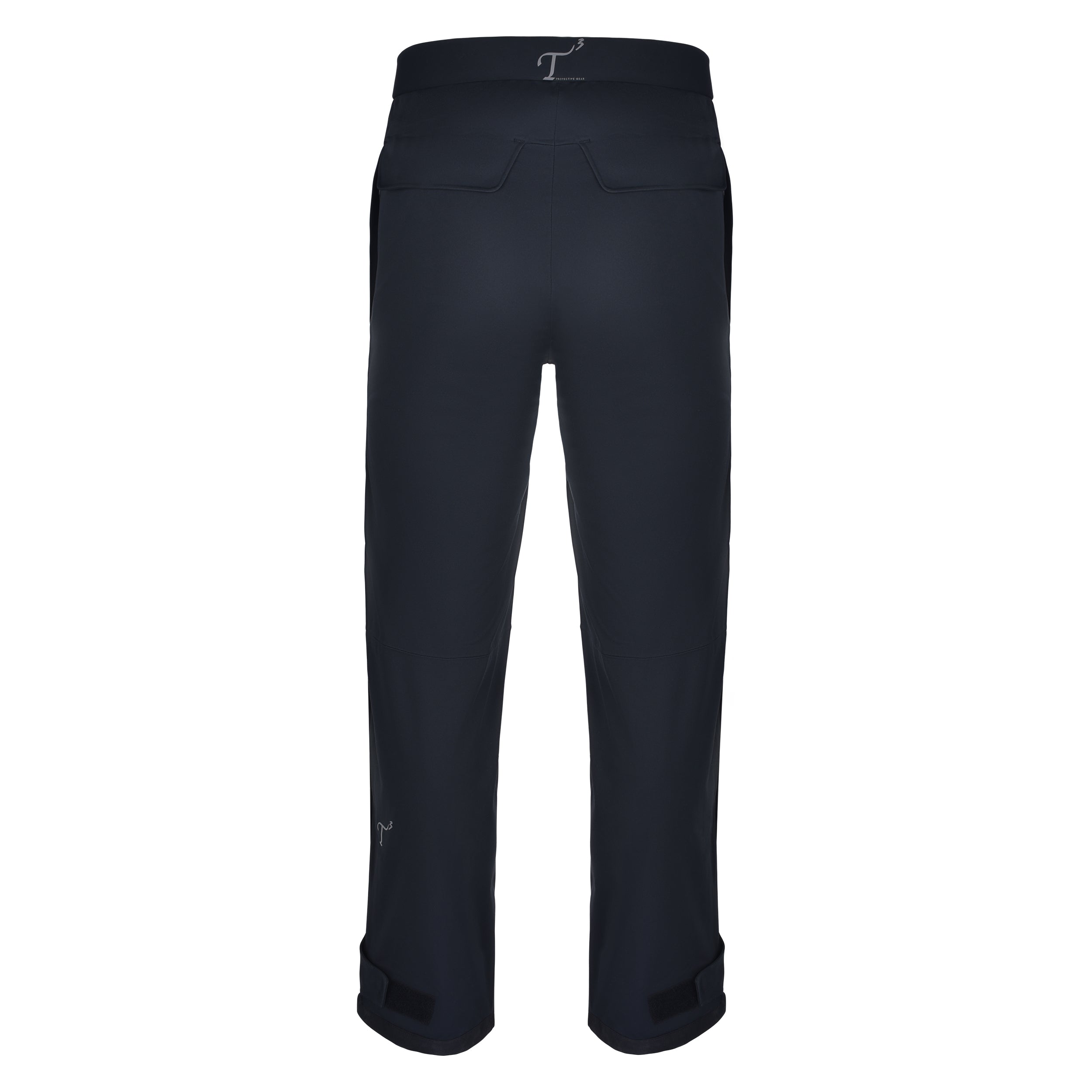 Men's 180g Softshell Rain Pants in Black. Back view.