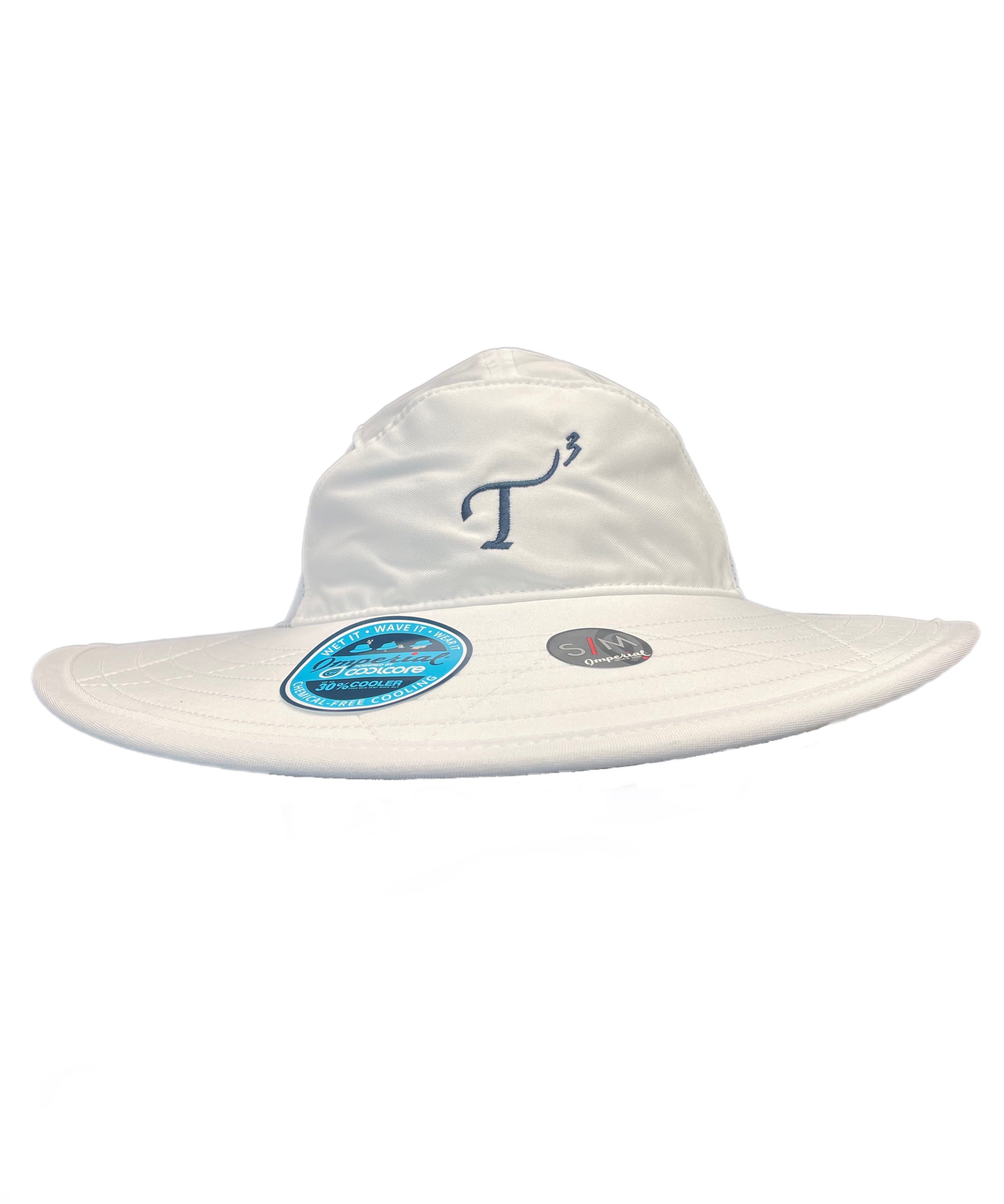 White Coolcore Bucket Hat with navy embroidered T3 logo