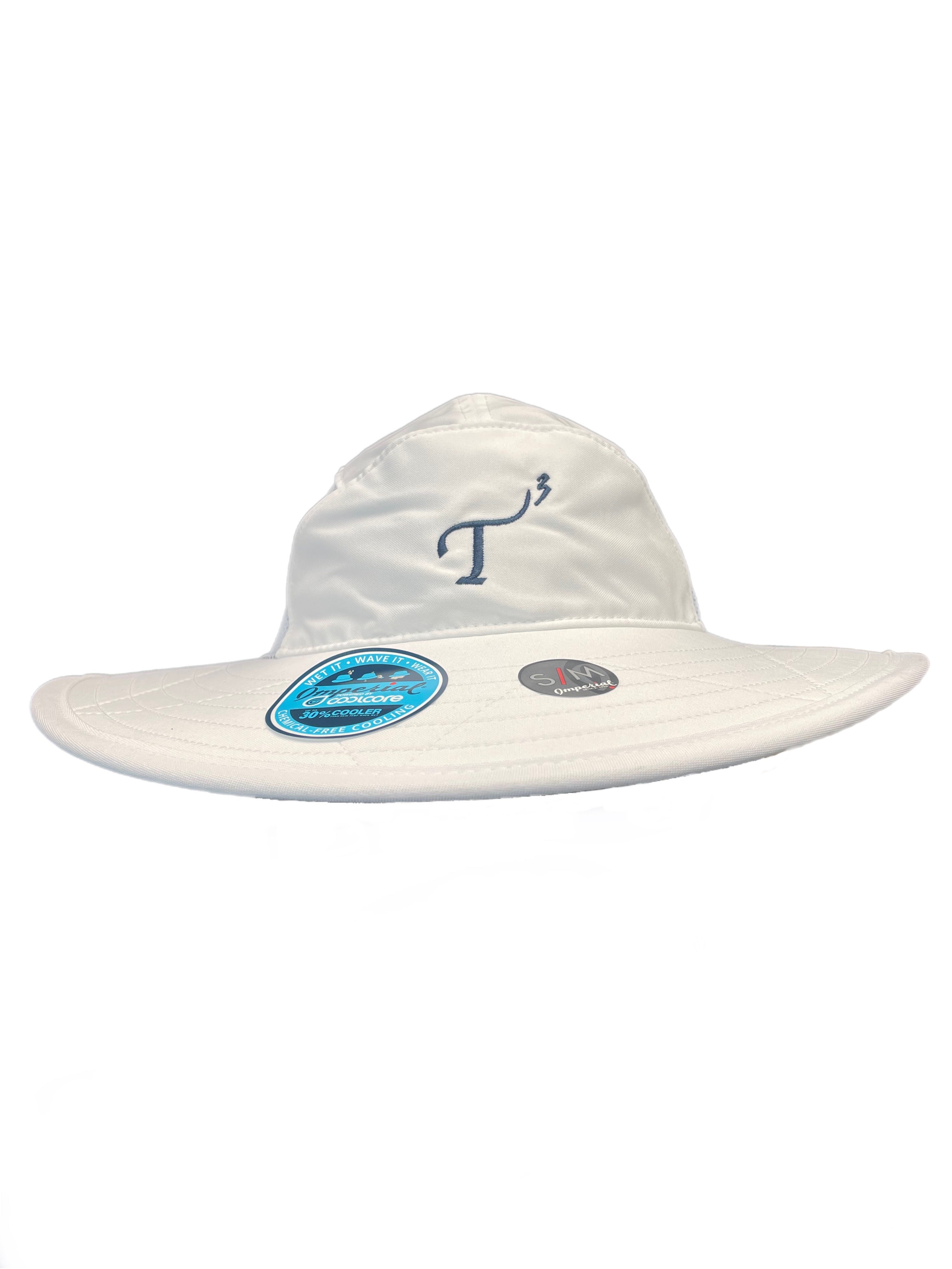 White Coolcore Bucket Hat with navy embroidered T3 logo