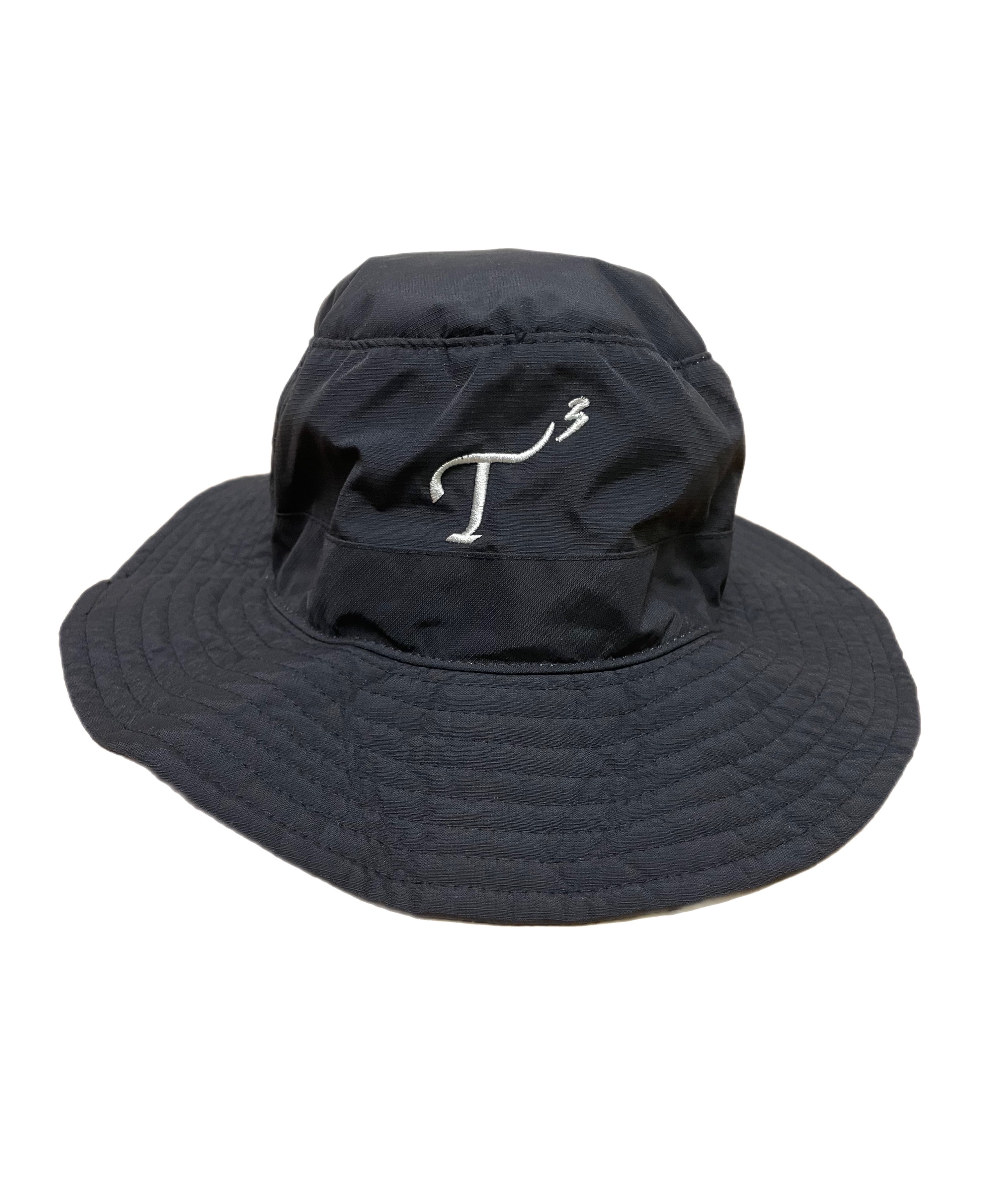 Black Waterproof Packable Bucket Hat with White Embroidered T3 Logo