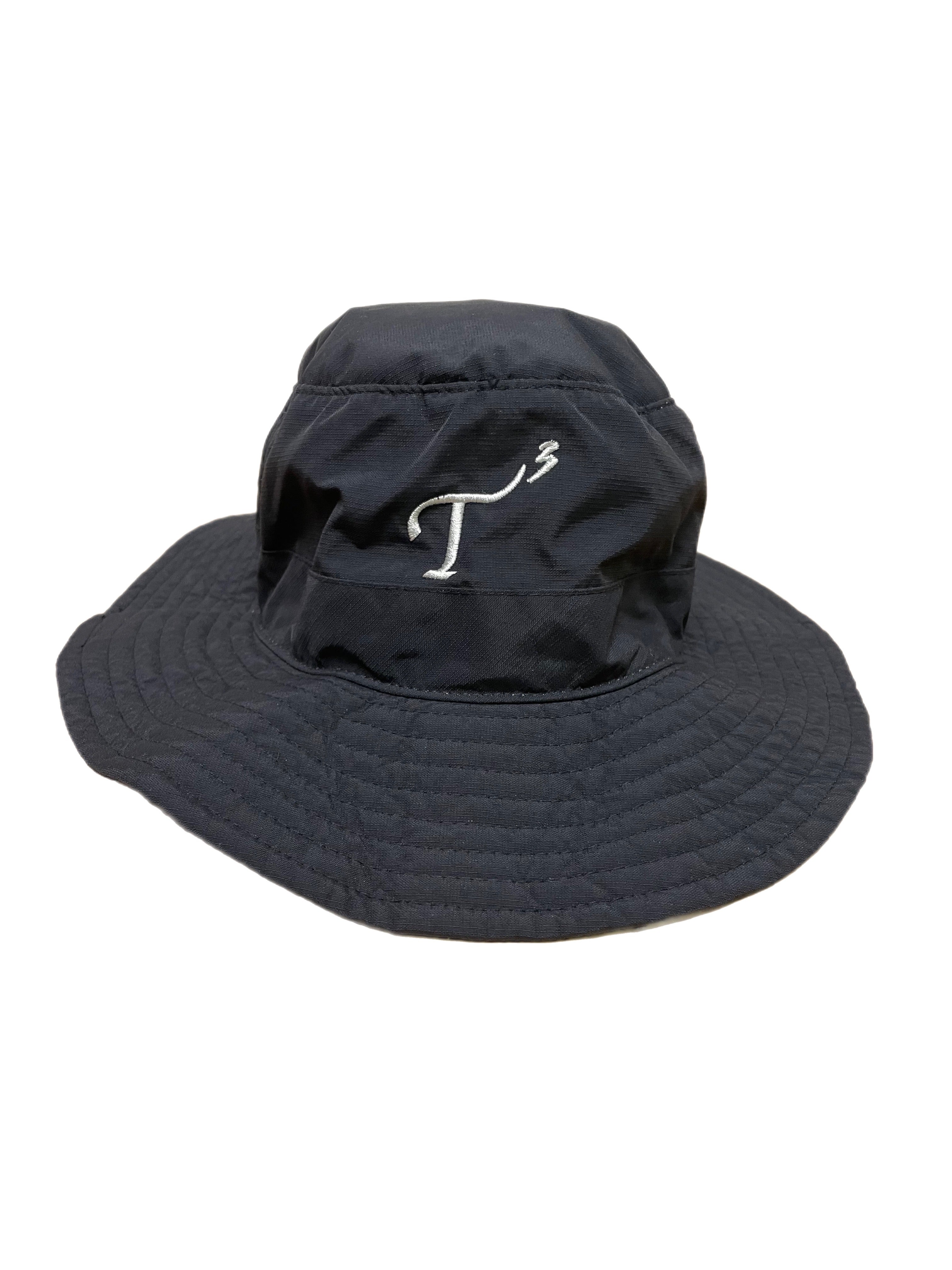 Black Waterproof Packable Bucket Hat with White Embroidered T3 Logo
