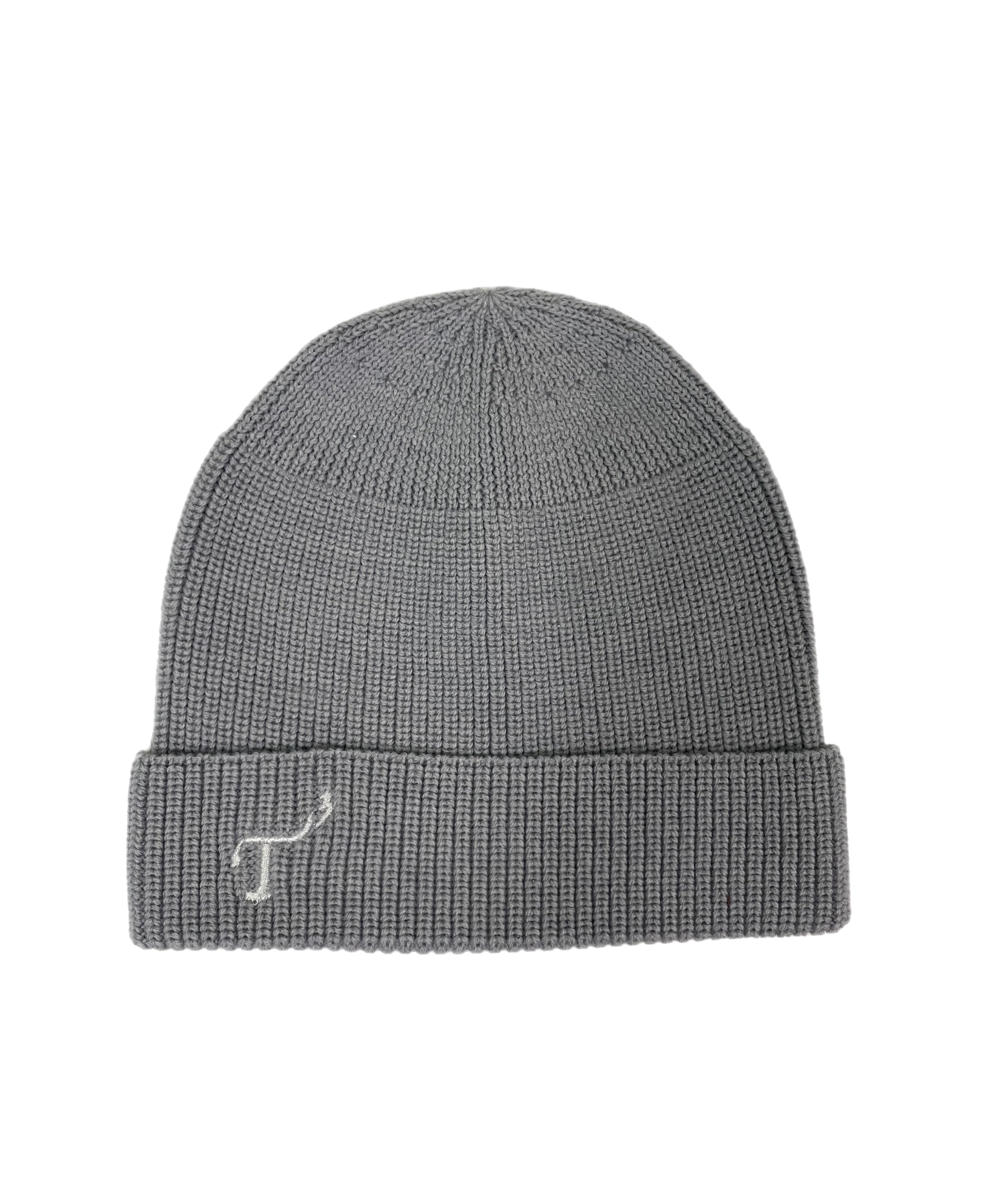 Men's Gray Merino Wool Knit Hat, with White Embroidered T3 logo