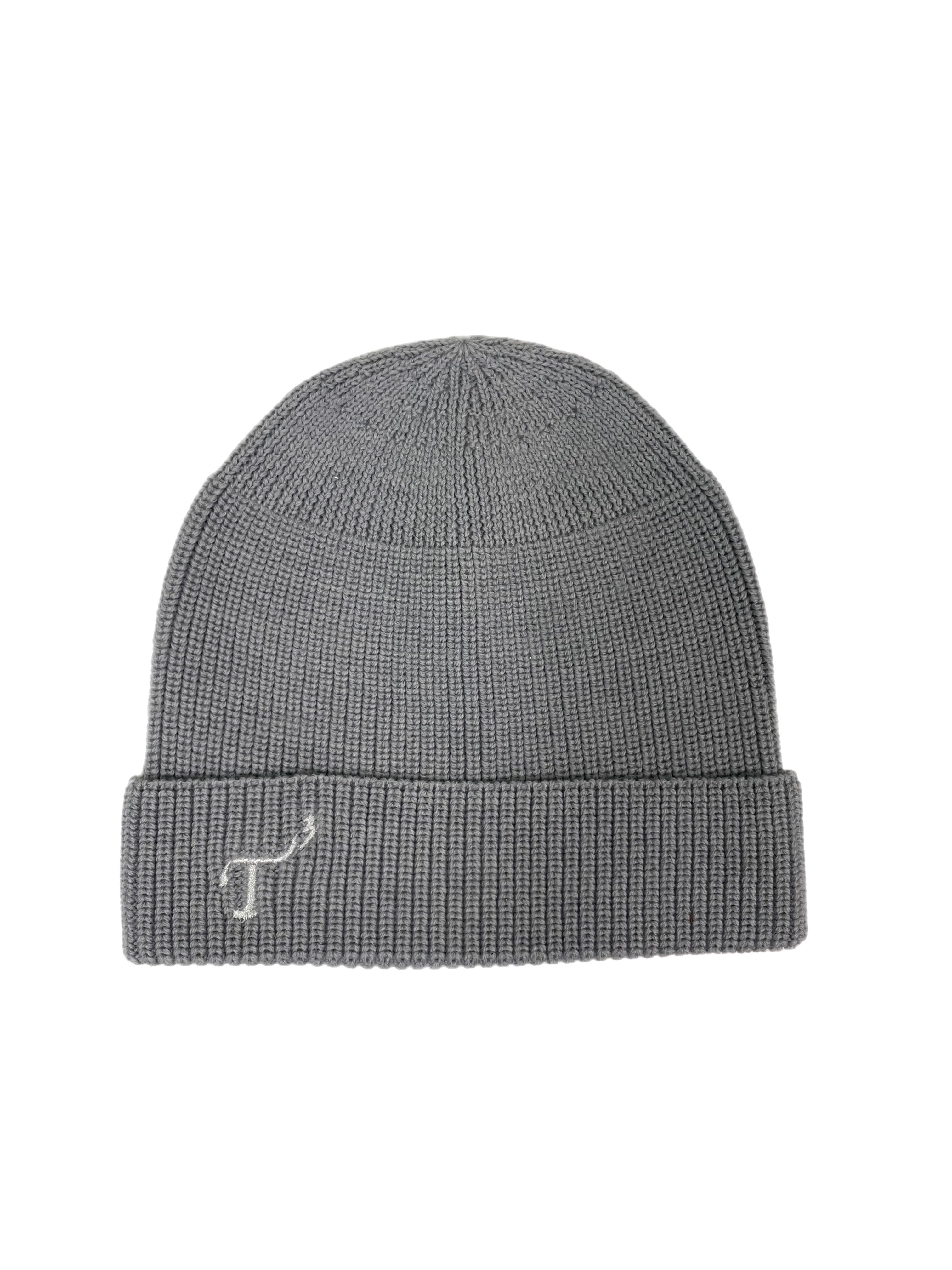 Men's Gray Merino Wool Knit Hat, with White Embroidered T3 logo